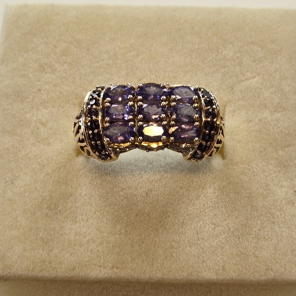 Tanzanite 10k Gold Faceted Gemstone Rectangle Filigree Ring 9 - Picture 3 of 10